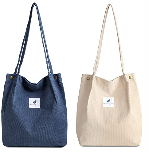 Makukke Bolso bandolera de pana para mujer, bolso de hombro para la compra, bolso de mano para el día a día, la oficina, excursiones y la compra, 2 unidades, large, Retro