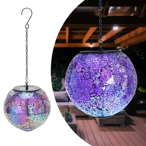 Solar Hanging Lantern Solar Outdoor Lanterns Mosaic Gazing Ball Outdoor Hanging Lights Outdoor Lights Waterproof Garden, Patio, Pathway & Yard Décor Purple