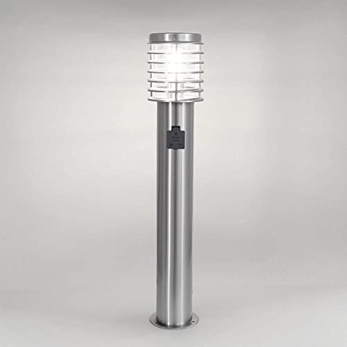 max K O M F O R T Wegeleuchte mit Steckdose E27 80 cm Edelstahl Glas Gartenlampen für draußen strom IP44 Gartenlampe Wegbeleuchtung Gartenleuchte 252D-800SN-SD