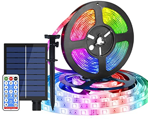 DINOWIN Solar LED Streifen 10M 240LED Wasserdicht Flexible Led Strip 8 Modi LED Ribbon Lichterkette mit Fernbedienung Außen LED Stripes Dekoration für Party Weihnachten (Mehrfarbig)