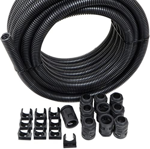 10mtr 25mm Black Flexible Conduit with Glands and Clips for Cable Protection Indoor or Outdoor Contractor Pack