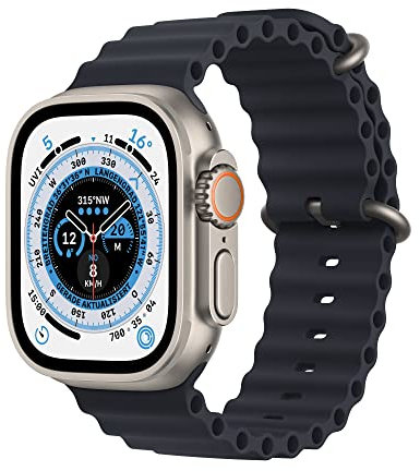 Apple Watch Ultra (GPS + Cellular, 49mm) Smartwatch - Titangehäuse, Ocean Armband Mitternacht. Fitnesstracker, präzisesGPS, Aktionstaste, extra Lange Batterielaufzeit, helleres Retina Display