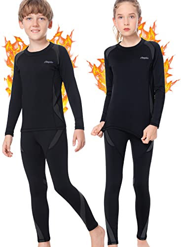 sous Vetement Thermique Enfant, sous-Vêtement Thermique pour Garçon et Fille Ensemble de sous-vêtements Thermiques Garçon Léger et Chaud Quick Dry Sou Vetement pour Hiver Sport Ski Running Gris S