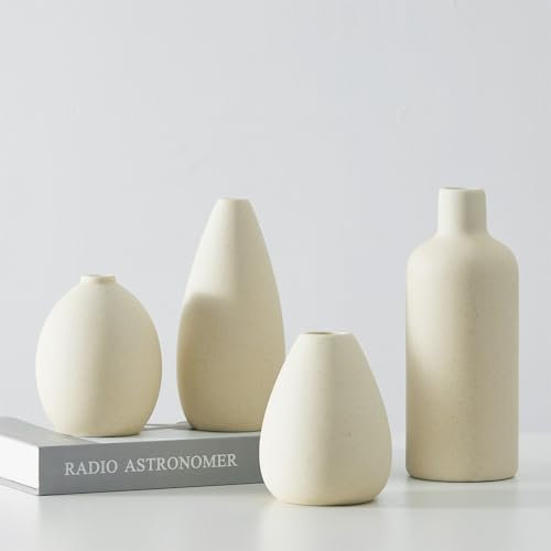 CEMABT Beige Ceramic Vase Set-4 Small Unique Flower Vases for Centrepieces & Decorative Modern Home Decor