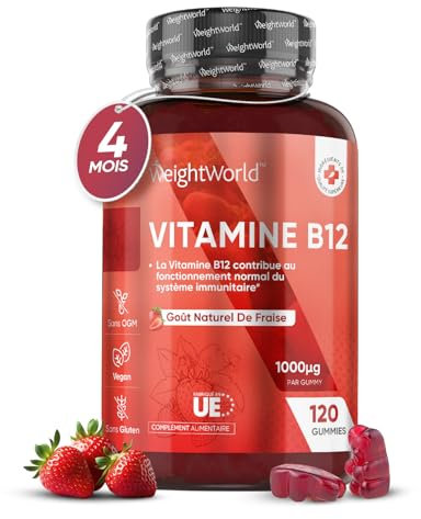Vitamina B12 Metilcobalamina da 1000 mcg in 120 Caramelle Gommose Vegane (4 Mesi), La Vitamina B12 Contribuisce alla Normale Funzione del Sistema Immunitario (EFSA), Aroma di Melograno, Senza Glutine