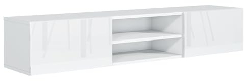MebLocker Mobile TV da Parete - con 2 Scomparti e 2 Cassetti - 120x30x35 cm - Mobile Multimediale Sospeso per il Soggiorno - Armadio dal Design Moderno - Bianco con Frontali Lucidi