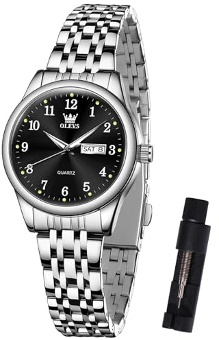 OLEVS Argentato Orologio Donna Analogico Acciaio Inossidabile Numeri Arabi Nero Orologi Impermeabile Donna Piccolo Quadrante con Data Facile da Leggere