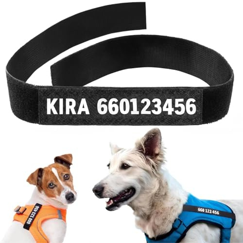 Tagorus TAG BAND - Chapa Perro Grabada De Tela Con Cierre Tipo Velcro - Chapa Identificativa Perro - Chapas Para Perros - Placa Perro personalizada - Etiqueta Arnes Perro Personalizado Con Telefono