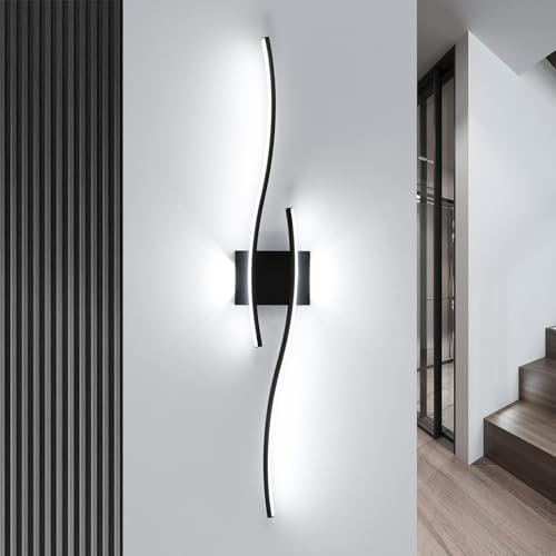 Mckalen Wandlampe LED Innen, 89CM 27W 3035LM Wandleuchte LED Schwarz Modern, Dekorativ Wandbeleuchtung Flur Kaltweißes Licht 6500K für Schlafzimmer Korridor Wohnzimmer