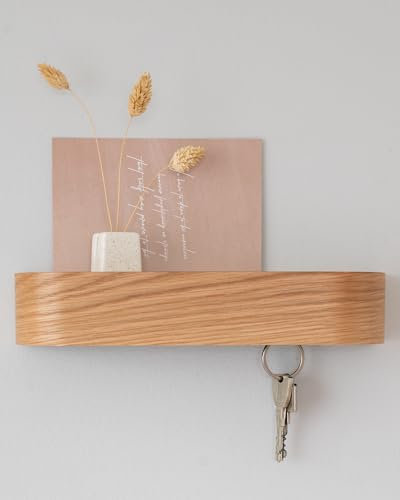 Kazai.® Key Holder for Wall 'Fyndig' | Minimalist Key Hooks Wall Mounted Design from Berlin | Modern Wooden Key Hanger with Shelf | Key Rack for Stylish Hallway Furniture | Oak