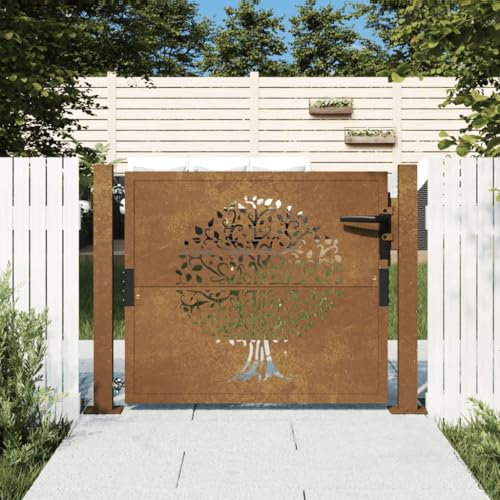 Sufrk - Portal de jardín (105 x 80 cm, acero corten), diseño de árboles, barrera al aire libre, barrera de jardín,puerta de malla