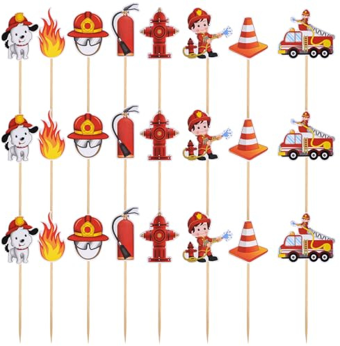 32 Piezas Decoración de Pastel de Bombero,Toppers de Cupcake de Bomberos
