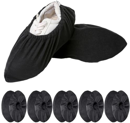 Cubre Zapatos Reutilizables, 5 pares Cubrezapatos, Cubiertas de Plástico, Cubrezapatos Impermeables Antideslizante, Cubrezapatos Ecológicos, Patucos Desechables Adecuadas para Varios Lugares, negro