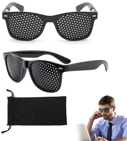 Rasterbrille Pinhole Glasses, Lochbrille für Augentraining, Rasterbrille Augentraining, Anti Ermüdungsbrille zur Entspannung, Raster-Brille, Gitter-Brille mit faltbaren Bügeln, 2 Stück, Schwarze