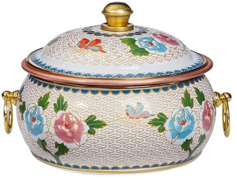 DONGGANSHI Olla de Cobre de Beijing, Olla de Estilo Chino, Olla de carbón esmaltada, Olla de Cobre Individual, Olla de inducción, Olla Tradicional para guisar y Sopa (Blanca)
