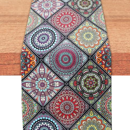 APOMOONS Boho Vintage Camino de Mesa, Geometría Camino Mesa de Lino, Marroquí Table Runner para Restaurantes Bodas Fiestas Celebraciones, 33 × 183cm