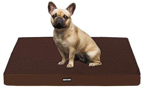 HMTOPE Ortopedisk hundsäng, 8 cm tjock hundkudde för små hundar, avtagbar och tvättbar hundmatta, halkfri undersida, vattentätt foder, 76 cm, brun