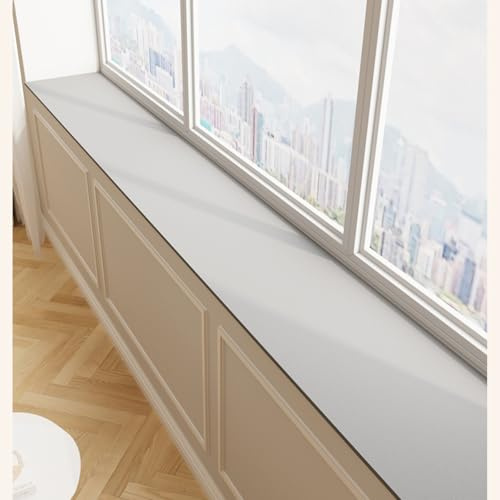 BANEBOR Window Sill Cushion Pad - Narrow Adjustable & Waterproof Window Seat Mat for Bay Windows, Absorbent Dust-Proof Liner with Non-Slip Backing,Cut-to-Fit (Light Grey, 59''x6'')