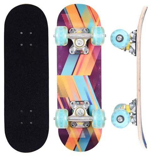 ERNAN Skateboard,17“ pour Enfant Fille/Garçon Débutant,T-Tool Inclus,Skateboard Enfants (Yellow Blue)