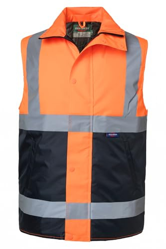 Oralidera Gilet Haute Visibilité pour Homme Imperméable Gilet Rembourré de Sécurité avec Bandes Réfléchissantes Veste d'hiver Sans Manches, Orange+Noir, XL