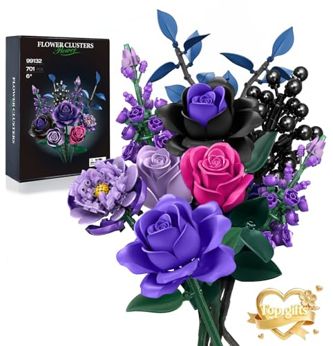 MITIZBLOX Coffret Construction Bouquet Botanique, Collection de Roses Artificielles, Décoration et Cadeaux pour Saint-Valentin/Fête des Mères, pour Filles, Femmes, Adultes et Enfants 6+