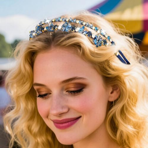 IYOU Bandeau Mariage Vintage Bleu Marine Serre Tête Cristal Pierres de Rhin Accessoires Cheveux Dirndl pour Femmes