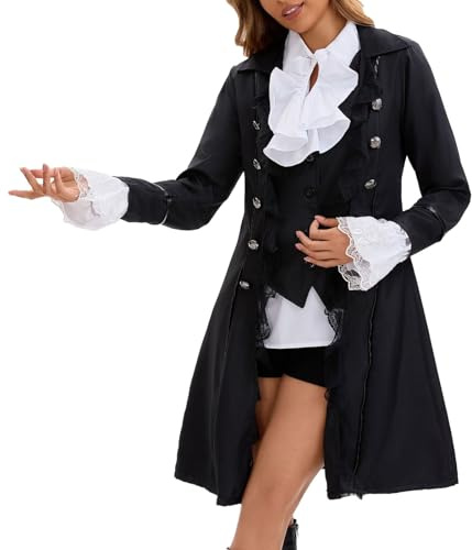 Generisch Ropa medieval para mujer, disfraz retro steampunk, chaqueta gótica, abrigo de frack victoriano, trajes para mujer, piratas, vampiro, cosplay, carnaval, Oktoberfest