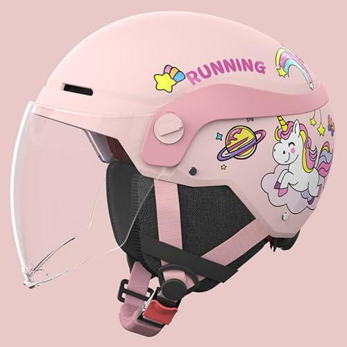 Casco De Motocicleta Abierto, Casco Ciclomotor para Niños con Homologación ECE 22.06, Casco Jet para Niños con Visera Solar, Casco De Scooter para Niños Y Niñas De 3 A 12 Años C,50-62cm