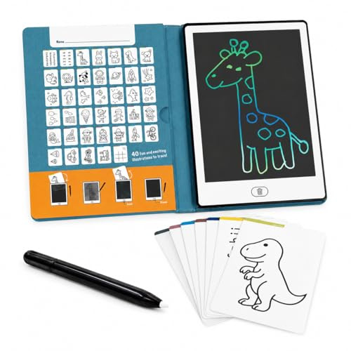 Zazu Fun - Tablet da disegno LCD per bambini, 8,5 pollici, tablet da disegno con 40 carte di modello e penna, funzione di cancellazione e pulsante di blocco, giocattolo educativo creativo per la casa