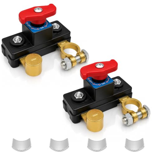 Lot de 2 Coupe Circuit Batterie 12V 24V, Coupe Batterie Voiture Réglable | Interrupteur de Batterie en Cuivre Pur pour Moto, Camion, Camping Car, Bateau, Tracteur