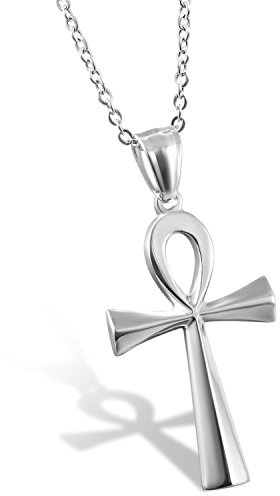 Oidea Collier en acier inoxydable plaqué avec pendentif en forme de croix égyptienne Ankh de la chance
