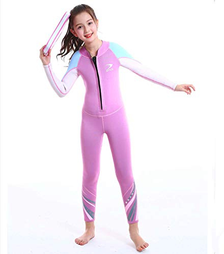 ZCCO Kids Wetsuit,2.5mm Neoprene Diving Suit for Teens,Full Body Swimsuit for Boys and Girls,Long Sleeve One Piece Wet Suit Perfect for Swimming, Surfing, and Water Sports (Pink, S)