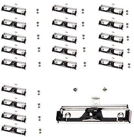 TUKA-i-AKUT 20 Pcs Clipboard Clips con Portapenne, con Rivetti da Montare, Impugnatura in Gomma e Foro per Appendere, Piatto Morsetto Metallici per Portablocco Appunti Porta Note, TKD8501