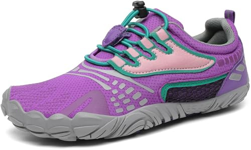SAGUARO Barefoot Zapatillas de Trail Running Niños Niñas Minimalistas Zapatos de Deporte Antideslizantes Calzado Descalzos para Fitness Correr Montaña Senderismo Agua, Iris Morado, 30 EU