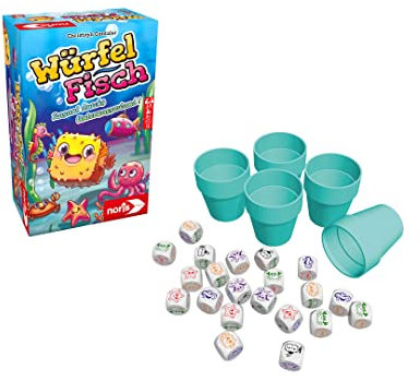 noris 606061977 Würfelfisch, Findet die Meerestiere, Würfelspiel für Kinder ab 5 Jahren, mit hochwertigen Holzwürfeln, Für 1 bis 4 Spieler