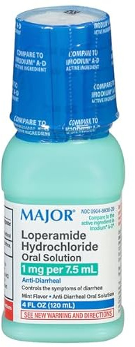 MAJOR Loperamide Hydrochloride Oral Solution - Anti-Diarrheal - Helps Control The Symptoms of Diarrhea - Mint-Flavored - 1 mg per 7.5 mL - 4 Fl. Oz. (1 Pack)