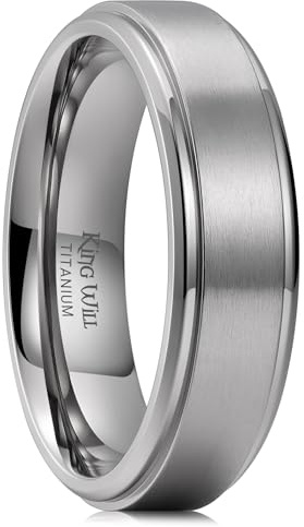 King Will BASIC 5 mm/6 mm/7 mm argento titanio anello di nozze per uomo donna coppia anello spazzolato/opaco bombato/passo bordo comfort fit, Z+1(69.74mm), Metallo, Non pietra preziosa
