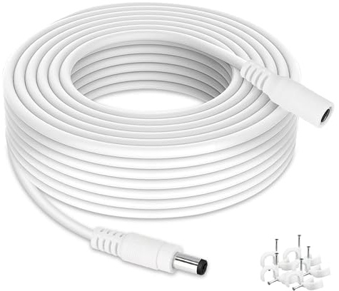 Lonnky 5-Meter DC-Verlängerungskabel, Robustes 18 AWG Mit 5,5mm x 2,1mm Stecker, Kompatibel Mit Überwachungskameras (Tapo, IMOU, TP-Link), Archer-Router, Grovee LED-Streifen, Weiß