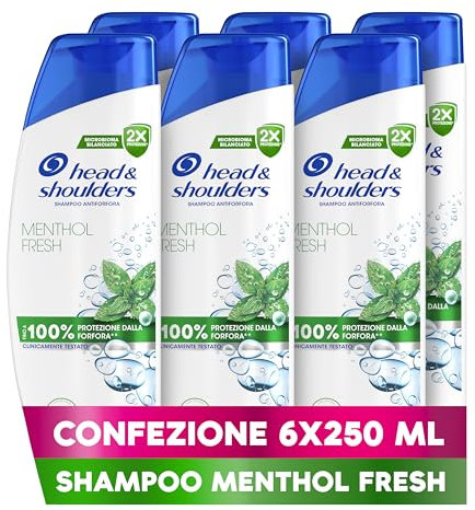 Head & Shoulders Menthol Fresh Shampoo Antiforfora 250ml Formato Convenienza X6, Uso Quotidiano. Fino al 100% Protezione dalla Forfora. Clinicamente Testato. Tutti i Tipi di Cute e Capelli