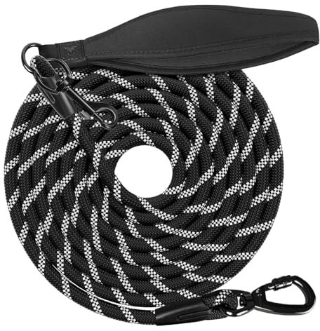 Schleppleine für Hunde,10m Reflektierend Hundeleine mit Gepolsterten Griff und 2 Karabinerhaken,Langes Ausbildungsleine Robuste Geflochten Trainingsleine für Kleine bis Große Hunde
