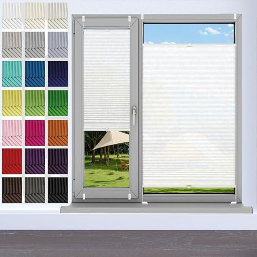 Plissee Ohne Bohren Klemmfix 32 x 110 cm, Nach Maß Qualität Ohne Bohren, Fensterrollo Plisseerollo Klemmfix-Plissee, Plissee Sonnenschutzrollo, für Fenster & Tür, Weiß