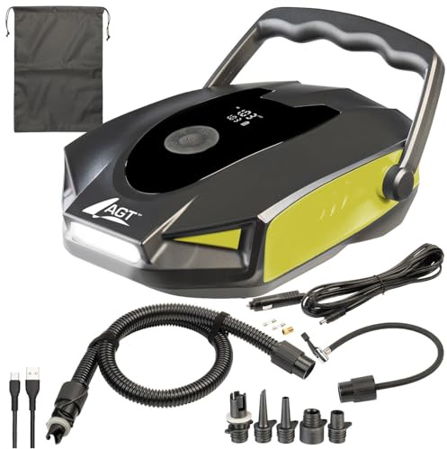AGT SUP Akku Pumpe: 2in1-Akku-Kompressor- & Schlauchboot-Pumpe, 50 psi /3,4 bar, 12V / USB (SUP Luftpumpe, Kompressor, e Bike)
