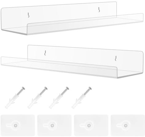 Mensola, 2 pezzi Mensole da Muro Design Mensole da Parete in Acrilico Trasparente Senza Foratura per Bagno Soggiorno e Camera da Letto Portaspezie Libreria