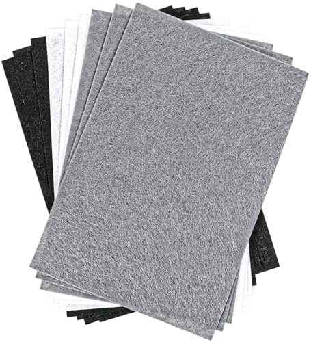 Lnngub 10 Pcs Felt Fabric Sheets - Stiff Squares for Sewing Patchwork DIY Craft Projects (12 X 8 Inch, Black, White, Grey)