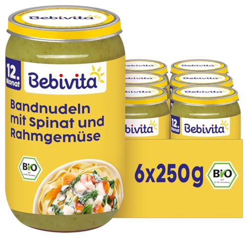 Bebivita Menüs ab 12. Monat Bandnudeln mit Spinat und Rahmgemüse, 250g 6er Pack (6x250g)