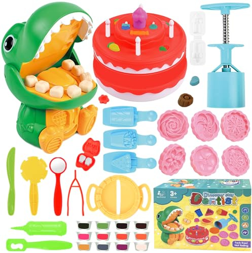 Snarflun 34 Pâte À Modeler pour Enfants avec 12 Pots, Cuisine Gâteau Pour Enfants, Accessoires de Gâteau Bricolage,Outils de Pâte À Modeler Créatif Accessoire DIY pour Les Enfants 2+ Ans