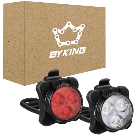BYKING Bike Lights Front And Back, TYPE-C Rechargeable LED Bicycle Lights set For Cycling, Bicycle Front And Rear Lights, 4 Light Modes For Helmet, E-bike, Mtb, Scooter, Mountain Bike and Kids Bike...