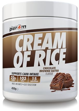 Per4m Protein Cream of Rice | Easy-to-Digest Complex Carbohydrate | Gluten-Free, Plant-Based Smooth Rice Porridge | Ideal Pre- or Post-Workout (450g (Pack of 1), Chocolate Brownie Batter)