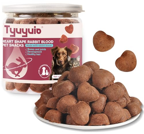 Sangue di coniglio liofilizzato a forma di cuore, cibo liofilizzato ad alto contenuto proteico per cani e gatti, con ferro supplementare, snack con ingredienti freschi, 2,1 oz.