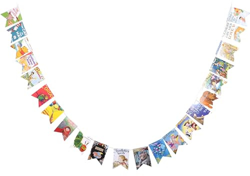 Book Garland – Vintage Book Pages String Decoration 22 Pieces Perfect for Book Lovers, Kids Room Decor, Themed Parties, Comic Story Banner, Baby Shower, Library (Print Type, Single-Sided Printed)
